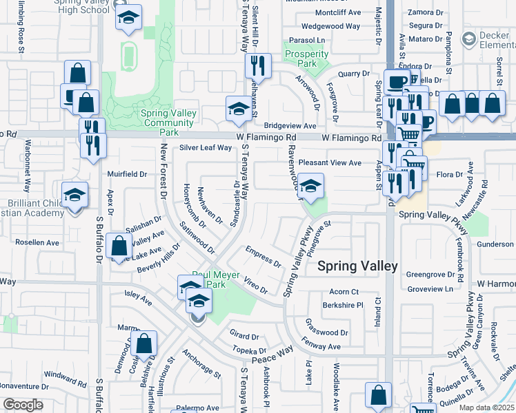 map of restaurants, bars, coffee shops, grocery stores, and more near 4294 Cloverhill Court in Las Vegas