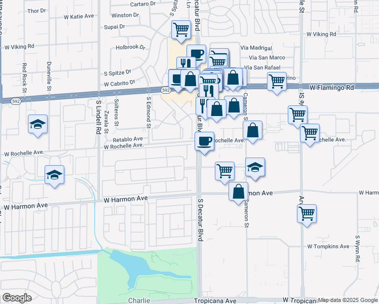 map of restaurants, bars, coffee shops, grocery stores, and more near 4330 Sandy River Drive in Las Vegas