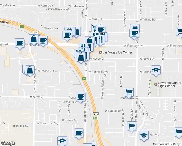 map of restaurants, bars, coffee shops, grocery stores, and more near 9379 West Rochelle Avenue in Las Vegas