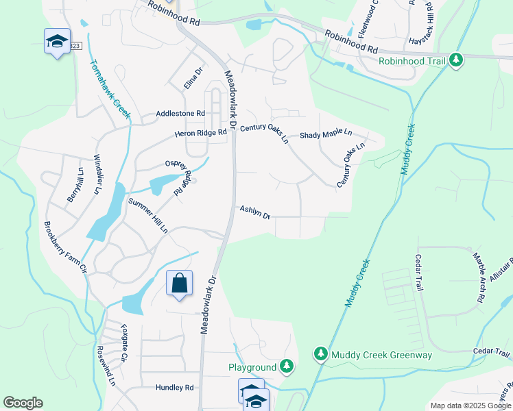 map of restaurants, bars, coffee shops, grocery stores, and more near 5225 Ashlyn Drive in Winston-Salem