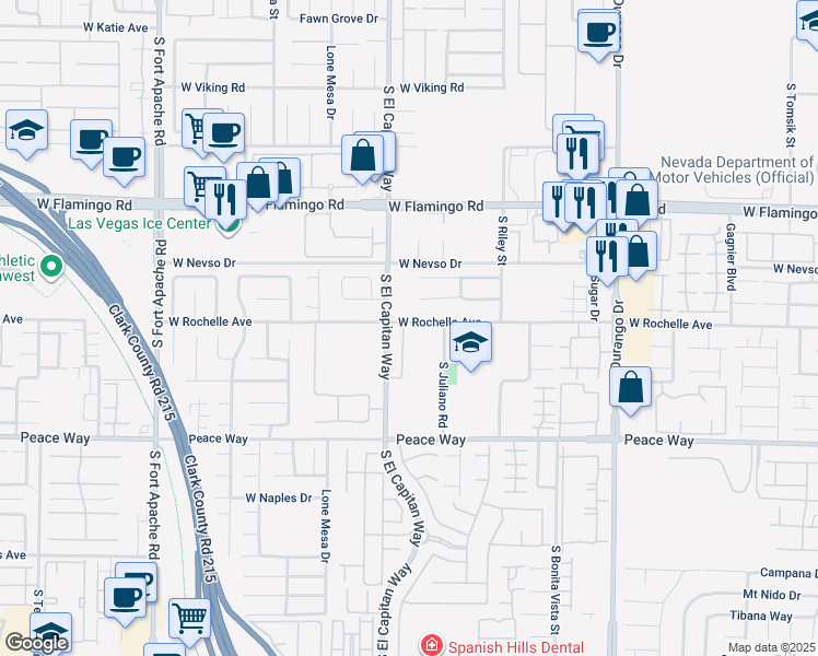 map of restaurants, bars, coffee shops, grocery stores, and more near 4306 Spooner Lake Circle in Las Vegas