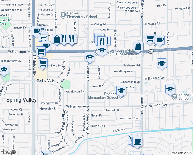 map of restaurants, bars, coffee shops, grocery stores, and more near 6438 Creston Avenue in Las Vegas