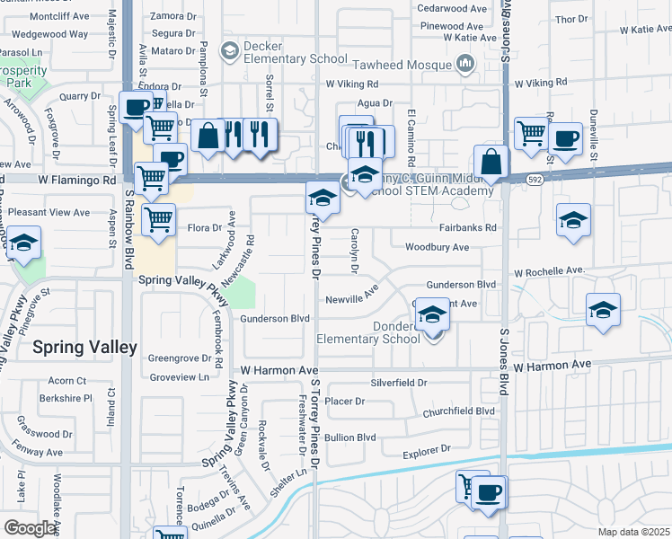map of restaurants, bars, coffee shops, grocery stores, and more near 6458 Creston Avenue in Las Vegas