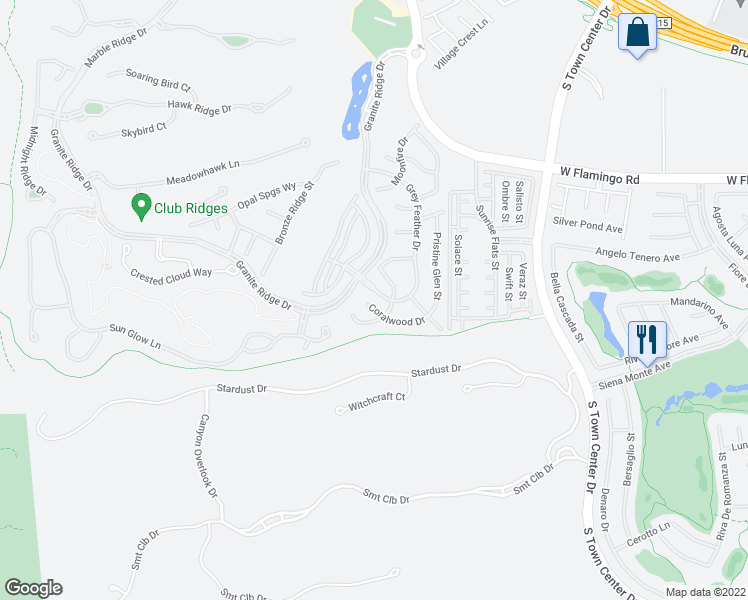 map of restaurants, bars, coffee shops, grocery stores, and more near 54 Coralwood Drive in Las Vegas