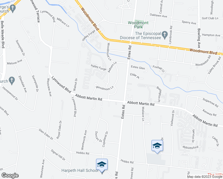 map of restaurants, bars, coffee shops, grocery stores, and more near 3800 Auburn Lane in Nashville