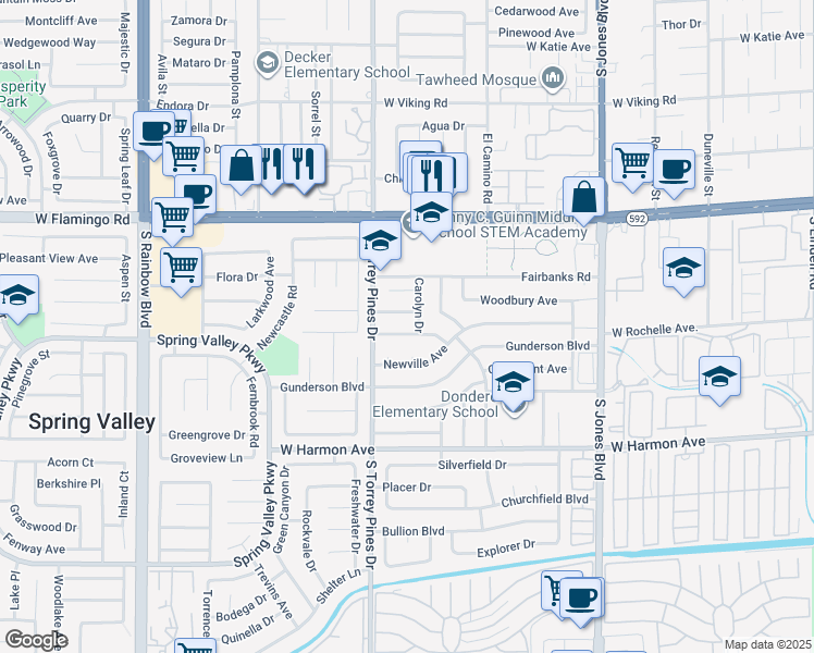 map of restaurants, bars, coffee shops, grocery stores, and more near 6438 Creston Avenue in Las Vegas