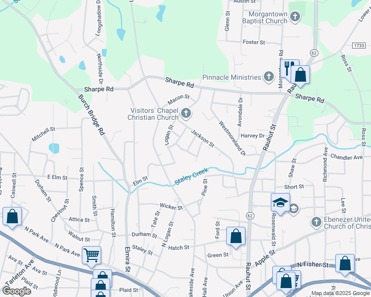 map of restaurants, bars, coffee shops, grocery stores, and more near 1002 Madison Street in Burlington