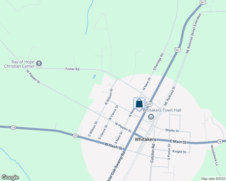 map of restaurants, bars, coffee shops, grocery stores, and more near 207 North Wilson Street in Whitakers