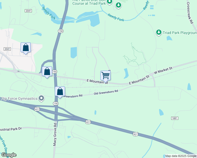 map of restaurants, bars, coffee shops, grocery stores, and more near 1421 East Mountain Street in Kernersville