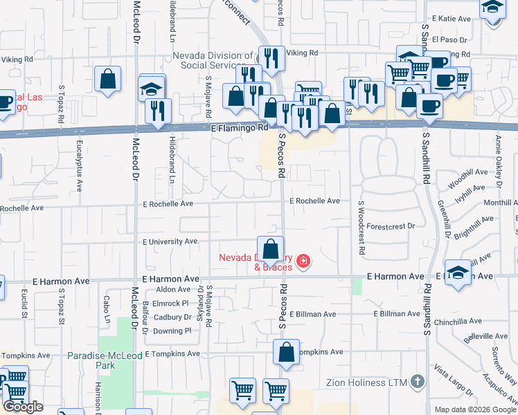 map of restaurants, bars, coffee shops, grocery stores, and more near 4316 Cottontail Lane in Las Vegas
