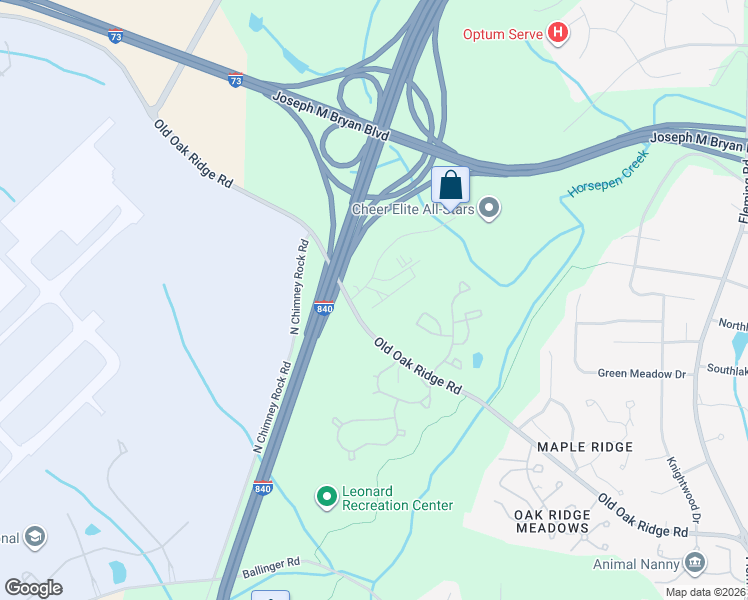 map of restaurants, bars, coffee shops, grocery stores, and more near 5815 Garden Village Court in Greensboro