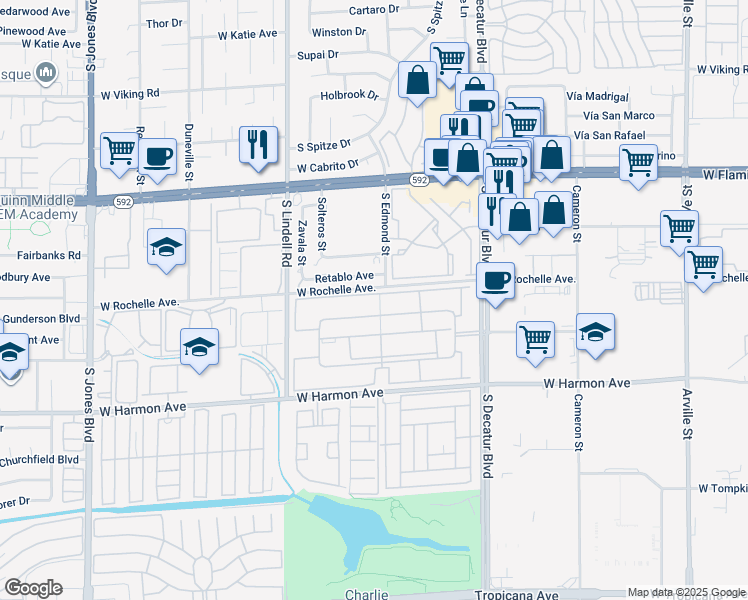 map of restaurants, bars, coffee shops, grocery stores, and more near 5152 River Glen Drive in Las Vegas
