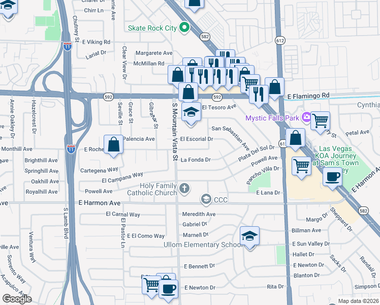 map of restaurants, bars, coffee shops, grocery stores, and more near 4665 East Rochelle Avenue in Las Vegas
