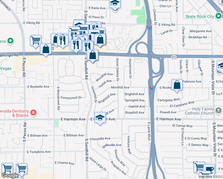 map of restaurants, bars, coffee shops, grocery stores, and more near 3949 Monthill Avenue in Las Vegas
