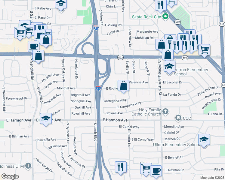 map of restaurants, bars, coffee shops, grocery stores, and more near 4321 East Rochelle Avenue in Las Vegas