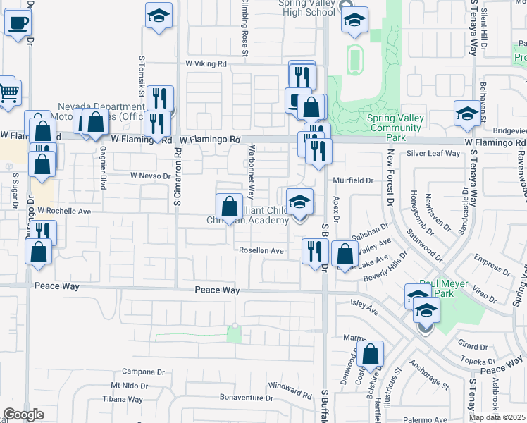 map of restaurants, bars, coffee shops, grocery stores, and more near 7960 West Rochelle Avenue in Las Vegas