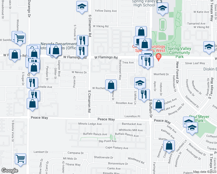 map of restaurants, bars, coffee shops, grocery stores, and more near 8078 West Rochelle Avenue in Las Vegas