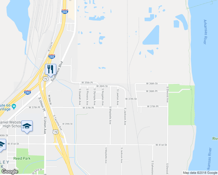 map of restaurants, bars, coffee shops, grocery stores, and more near 3602 South Maybelle Avenue in Tulsa