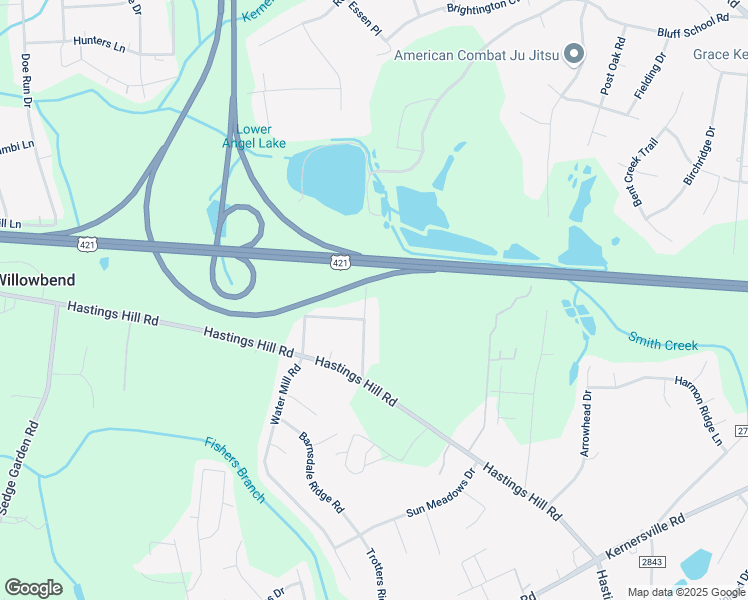 map of restaurants, bars, coffee shops, grocery stores, and more near 117 Bluff School Road in Kernersville