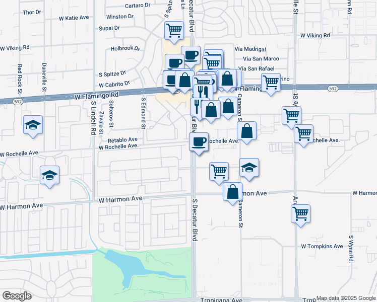 map of restaurants, bars, coffee shops, grocery stores, and more near 4310 Sandy River Drive in Las Vegas