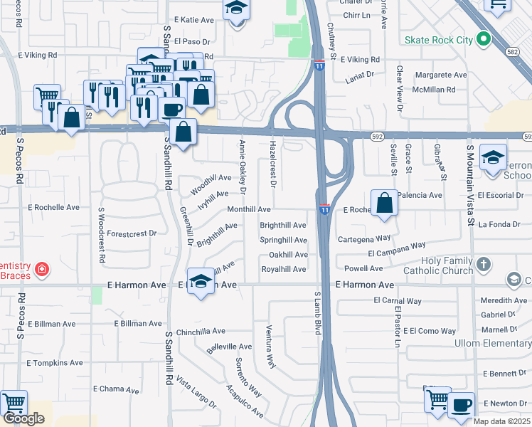 map of restaurants, bars, coffee shops, grocery stores, and more near 4059 Monthill Avenue in Las Vegas