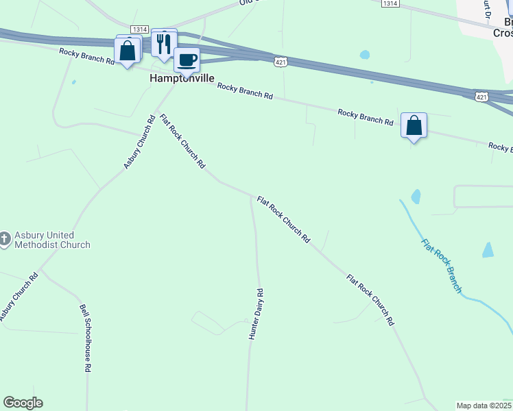 map of restaurants, bars, coffee shops, grocery stores, and more near 1617 Hunter Dairy Road in Hamptonville