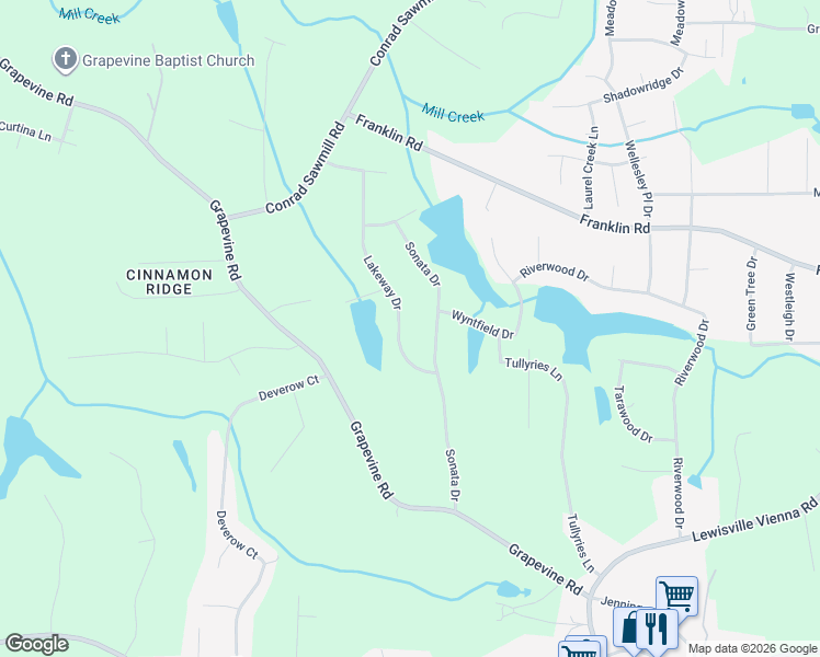 map of restaurants, bars, coffee shops, grocery stores, and more near 211 Lakeway Drive in Lewisville