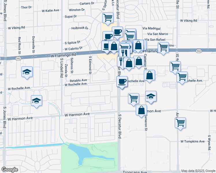map of restaurants, bars, coffee shops, grocery stores, and more near 4972 River Glen Drive in Las Vegas