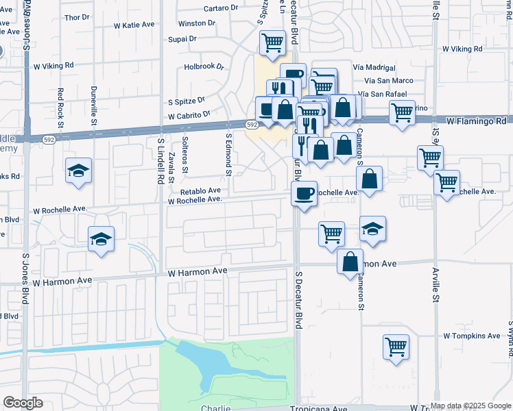 map of restaurants, bars, coffee shops, grocery stores, and more near 5044 River Glen Drive in Las Vegas