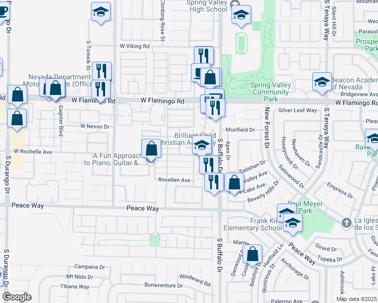 map of restaurants, bars, coffee shops, grocery stores, and more near 7885 West Flamingo Road in Las Vegas