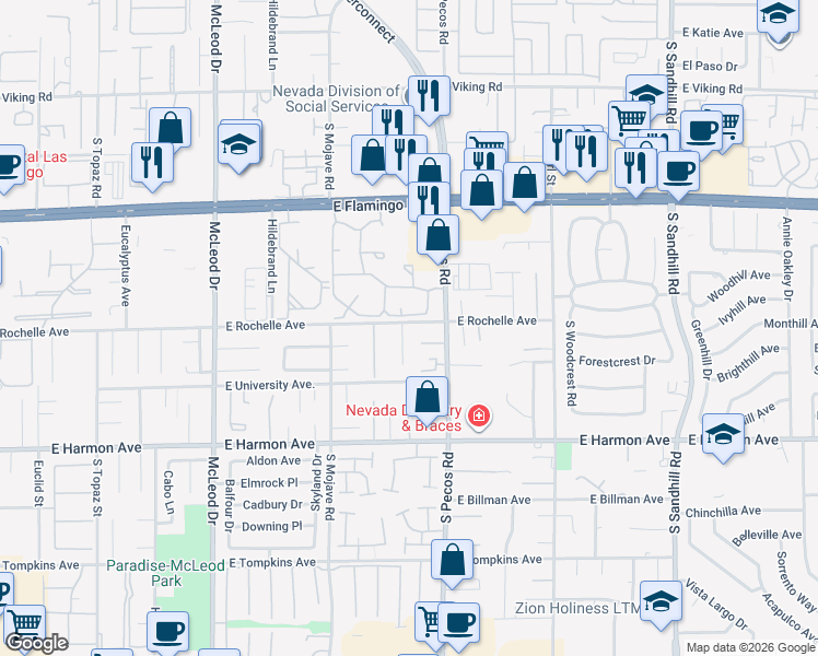 map of restaurants, bars, coffee shops, grocery stores, and more near 4316 Cottontail Lane in Las Vegas