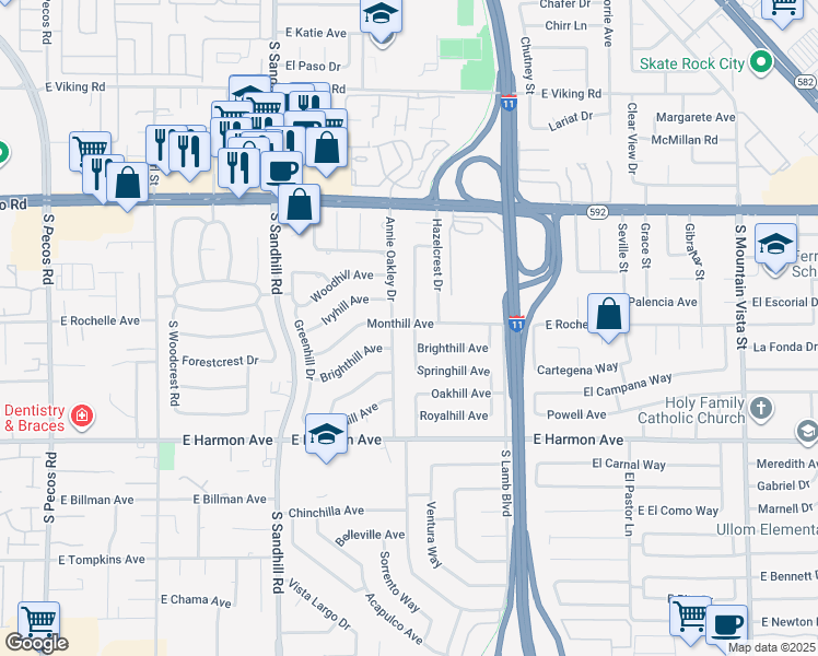 map of restaurants, bars, coffee shops, grocery stores, and more near 4059 Monthill Avenue in Las Vegas