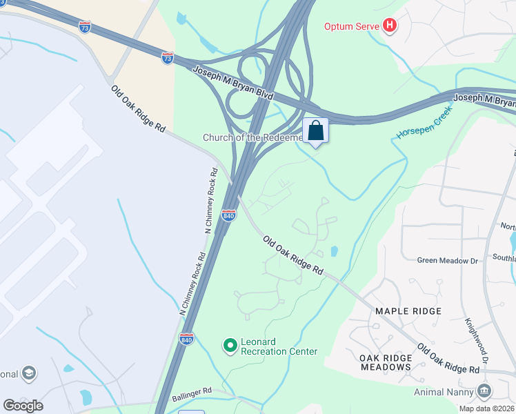 map of restaurants, bars, coffee shops, grocery stores, and more near 5815 Garden Village Court in Greensboro