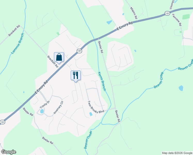 map of restaurants, bars, coffee shops, grocery stores, and more near 7511 Barnbrook Lane in Knoxville