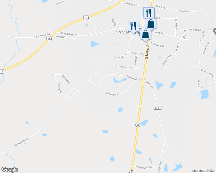 map of restaurants, bars, coffee shops, grocery stores, and more near 337 Howland Court in Creedmoor
