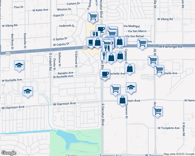 map of restaurants, bars, coffee shops, grocery stores, and more near 4330 Sandy River Drive in Las Vegas