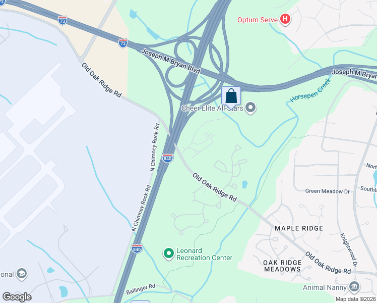 map of restaurants, bars, coffee shops, grocery stores, and more near 5815 Garden Village Court in Greensboro