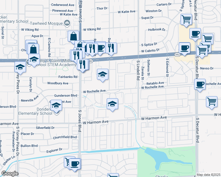 map of restaurants, bars, coffee shops, grocery stores, and more near 228 Duneville Street in Las Vegas