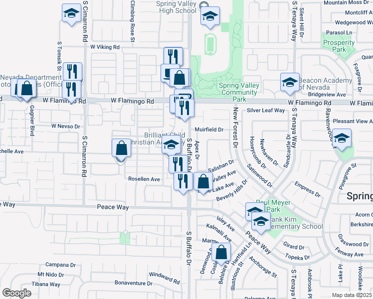 map of restaurants, bars, coffee shops, grocery stores, and more near 20 West Rochelle Avenue in Las Vegas