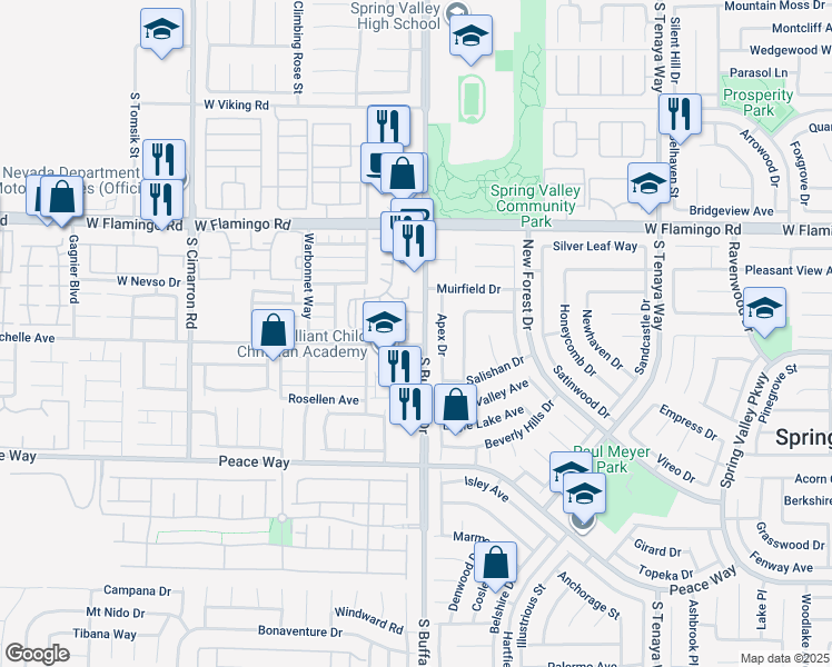 map of restaurants, bars, coffee shops, grocery stores, and more near 7885 West Flamingo Road in Las Vegas