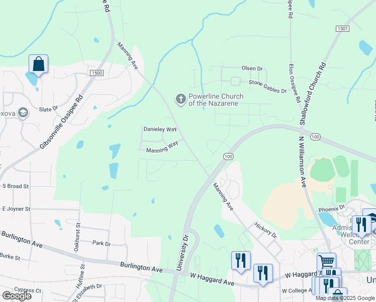 map of restaurants, bars, coffee shops, grocery stores, and more near 1069 Elon Crossing Drive in Elon