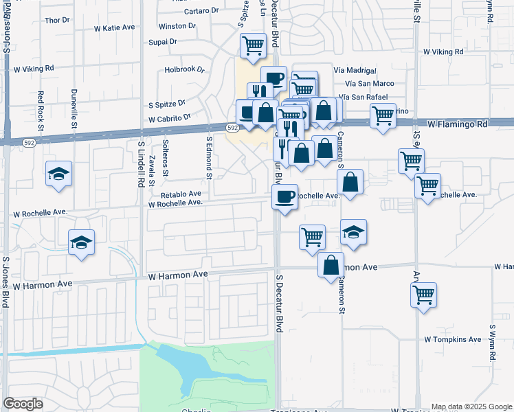 map of restaurants, bars, coffee shops, grocery stores, and more near 4330 Sandy River Drive in Las Vegas