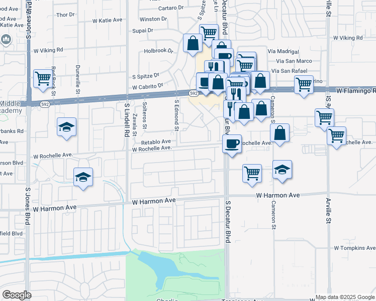 map of restaurants, bars, coffee shops, grocery stores, and more near 5116 River Glen Drive in Las Vegas