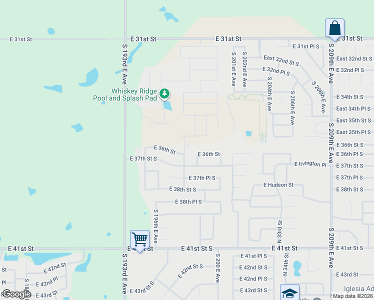 map of restaurants, bars, coffee shops, grocery stores, and more near 3591 South 197th East Avenue in Broken Arrow
