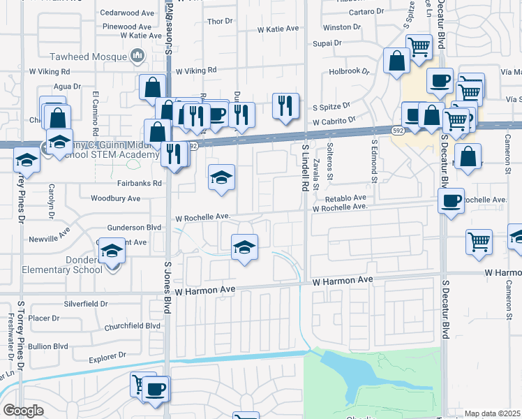 map of restaurants, bars, coffee shops, grocery stores, and more near 4296 Rollingstone Drive in Las Vegas