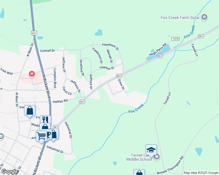 map of restaurants, bars, coffee shops, grocery stores, and more near Lakeside Avenue in Louisburg
