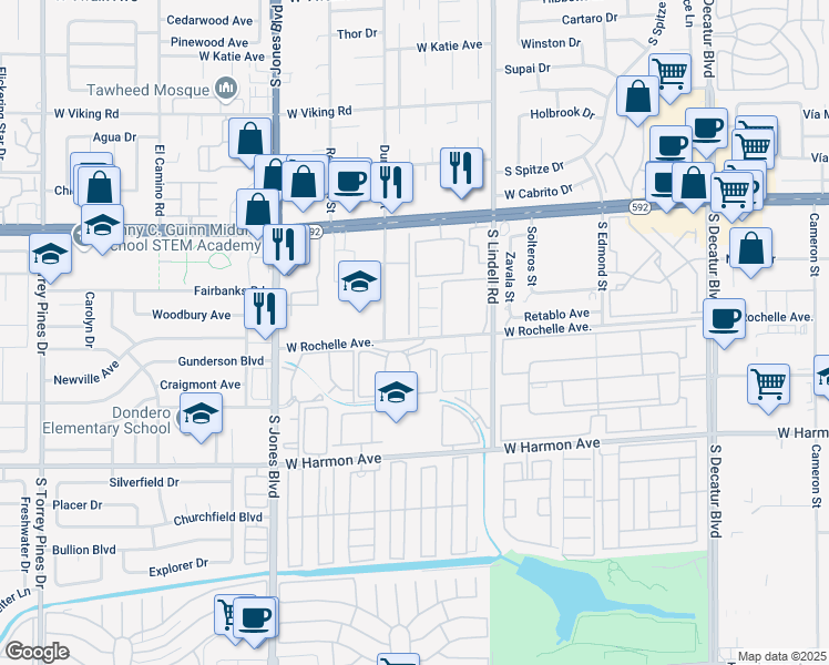 map of restaurants, bars, coffee shops, grocery stores, and more near 4297 Rollingstone Drive in Las Vegas