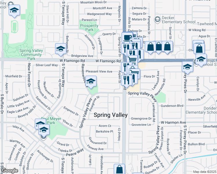 map of restaurants, bars, coffee shops, grocery stores, and more near 7016 Westbrook Avenue in Las Vegas