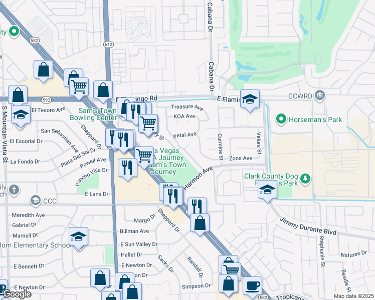 map of restaurants, bars, coffee shops, grocery stores, and more near 4338 Crater Street in Las Vegas