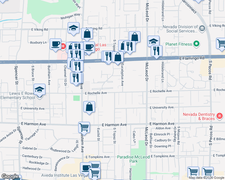 map of restaurants, bars, coffee shops, grocery stores, and more near 4312 Garland Court in Las Vegas